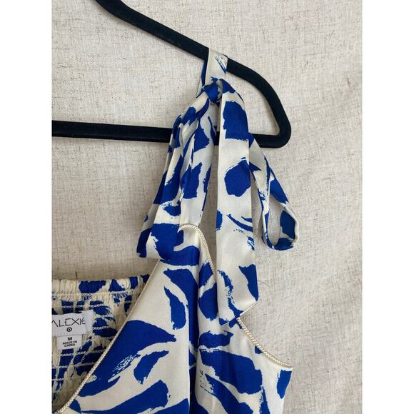 ALEXIS for Target Blue Botanical Tie Strap Asymmetrical Hem Dress Size Medium - Picture 7 of 15